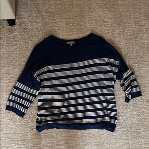 Lilla P Navy and White Striped Crew Neck Sweater
